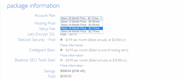 bluehost pricing list