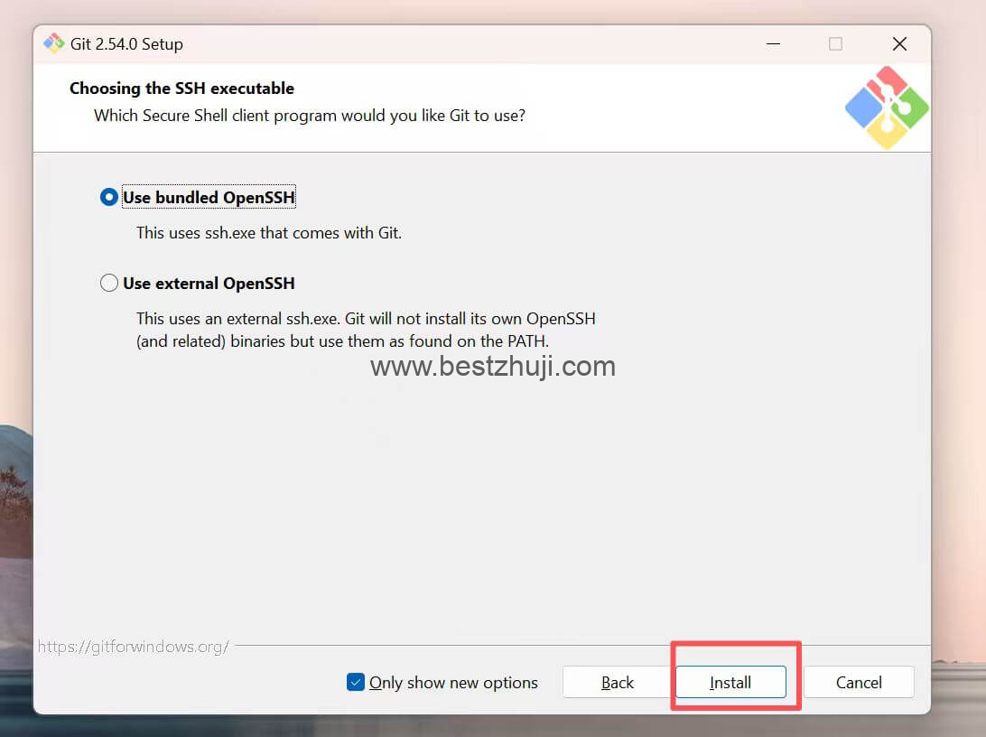 use bundled openssh,然后继续完成安装